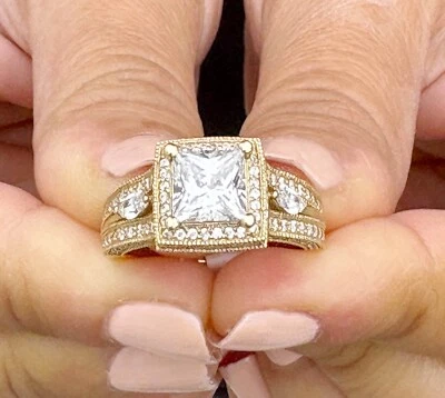 Princess Cut Diamond Engagement Ring IGI Certified 14k Solid Yellow Gold 3.75ctw - Image 1 of 4