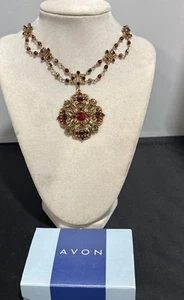 Collana vintage AVON tono oro audace strass cristallo rosso scarlatto - Foto 1 di 8