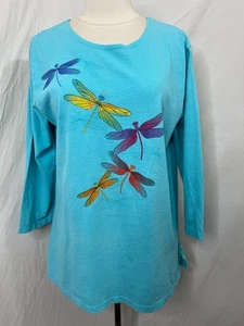Sabaku Artwear Women’s Small Blue Long Sleeve Tee USA Made 100% Cotton Dragonfly - Picture 1 of 7