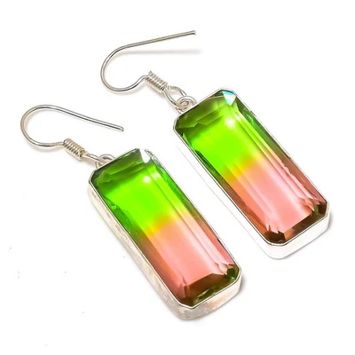 Pendiente de joyería de plata de ley 925 con piedras preciosas de turmalina bicolor 1,97" f512 Foto 1 de 4