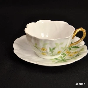 Limoges T&V Cup & Saucer Yellow Flowers w/Gold Twig Handle Artist A. Semple 1891 - Picture 1 of 12