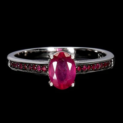 925 Sterling Silver Ring Oval Ruby 7x5mm Ruby Diamond Cut Gemstone Jewelry Sz 8 - Image 1 of 4