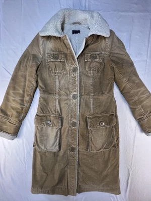 Y2K American Eagle Outfitters пальто женщин Med вельвет шерпа с подкладкой длинное пальто - Изображение 1 из 4