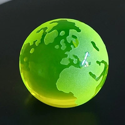 Uranium Glass Paperweight Globe 39mm Vaseline Yellow Glass Small Sphere - Image 1 of 4