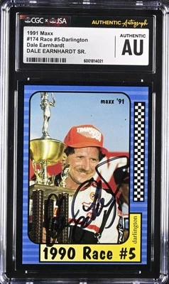 SIGNED 1991 MAXX RACING #174 DALE EARNHARDT AUTOGRAPH CGC / JSA AUTHENTIC - Image 1 of 2