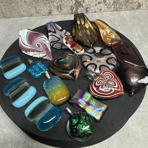 JOB LOT Glass Pendants For Necklaces Costume Jewellery Making Craft Upcycle - Picture 1 of 9