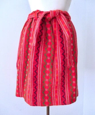 Vtg 60s Red Geometric Stripe Tweed Hippy Peasant Skirt Elastic Waist Belt S/M - Image 1 of 4