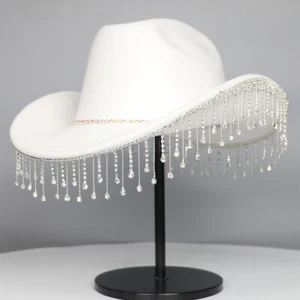 Sombrero con flecos de diamantes de imitación disfraces accesorios Halloween vaquero occidental vaquera sombrero brillante - Imagen 1 de 12