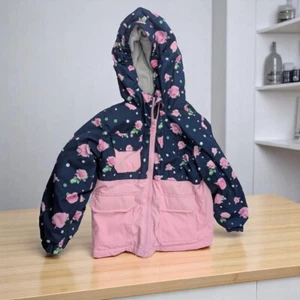 Swiss Tech Girls Pink Navy Floral Winter Jacket Size 3T | Hooded, Fleece Lined - Picture 1 of 7