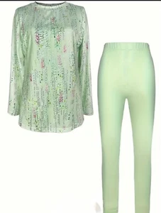 2 pc set women clothing Attractive fashionable side slits Top / Pants Mint New - Picture 1 of 8