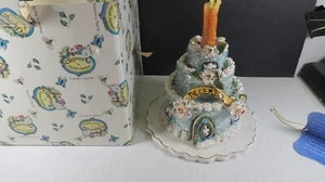 Blue Sky Clayworks December Birthday Cake 2002 Teal Peach Electric Tea Lite +box - Picture 1 of 7
