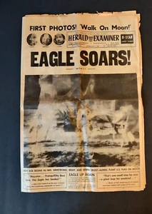 Vintage Zeitung 1969 Herold Examiner Spaziergang auf dem Mond erste Fotos Apollo 11 - Bild 1 von 11