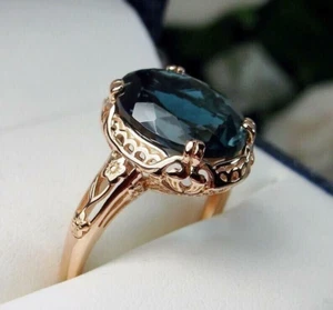 Edwardian Vintage 2.50Ct London Blue Topaz Solitaire Ring 14K Rose Gold Plated