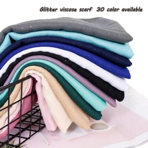 Glitter Scarf Hijabs Cotton Viscose Muslim Long Thin fShawls and Wraps for Women - Picture 1 of 41