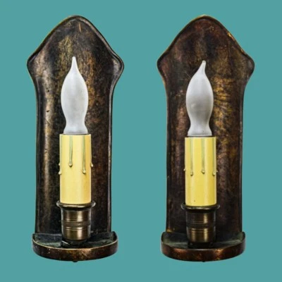 Pair Antique 1910s Arts And Crafts Mission Bronze Sconce Wall Fixtures Rewired 2 - Image 1 of 4
