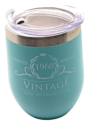 Vaso de vino Birthday Teal 1960 edición limitada doble pared aislado usado Foto 1 de 4