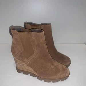 Sorel Womens Joan Uptown Chelsea Booties 8.5 Tan Suede Wedge Outdoors Boho - Picture 1 of 8