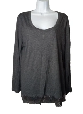 Top para mujer Michael Kors gris manga larga con lentejuelas plateadas talla XL USADO EN EXCELENTE ESTADO Foto 1 de 4