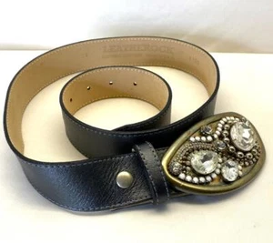 Leatherock Ladies Genuine Leather Belt Rhinestone Buckle Size 34 Charcoal Gray - Picture 1 of 10