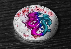 5 Dollar Lunar Year Of The Dragon Proof Colour Dragon Pitcairn 1 OZ Silver 2024 - Picture 1 of 3