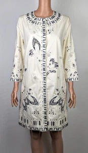 Elie Tahari topper/cappotto lungo donna cotone bianco e nero ricamato tg 4 - Foto 1 di 4