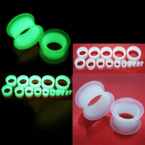 2 PAIR GLOW IN THE DARK Soft Silicone White Black Ear Gauge Plug FLESH TUNNEL - Picture 1 of 5