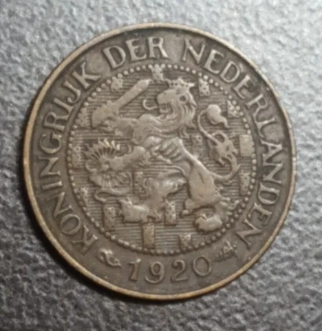 1920 Netherlands 1 Cent Old Bronze Coin KM 152 Wilhelmina Cover