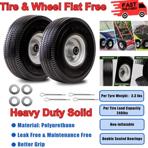 10" 4.10/3.50-4 Tire & Wheel Flat Free Solid PU for Dolly/Dump Cart/Wheelbarrow - Picture 1 of 8