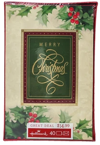 NOS Sealed Hallmark Seasons Greeting 40 Christmas Cards & Envelopes Red & Gold - Picture 1 of 4