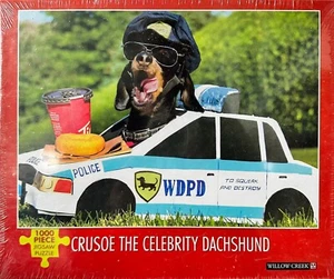 Crusoe the Celebrity Dachshund Police Car Doughnut Jigsaw Puzzle 1000 pcs - Picture 1 of 3