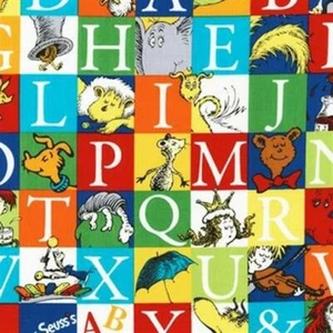 BTY ABC Dr. Seuss Die Katze im Hut Alphabete Block Baumwollstoff Feier - Bild 1 von 2