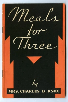 ¡COMIDAS para TRES por la señora Charles B. KNOX! ¡Libro de recetas de gelatina KNOX vintage de 1932! Foto 1 de 4