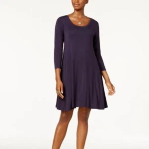 Style & Co Swing Dress Long Sleeve Dark Grape Purple L Large NWT - Picture 1 of 4