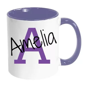 Personalised Mug Name and Initial Coloured Inside & Handle Mug Coffee Cup - Picture 1 of 16