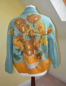 Vincent van Gogh Sunflower Painting Loose Knit Cardigan - Picture 1 of 7