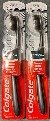 2 Pack Colgate Charcoal Toothbrush Soft Floss-Tip Bristles Blue & Yellow Grips - Image 1 of 2