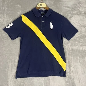 Kids Polo Shirt Solid Yellow Stripe Blue Big White Pony Size XL Embroidered - Picture 1 of 12
