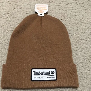 Timberland Long Logo Patch Cuff Beanie Wheat Brown Soft Double-Layer Knit Hat - Picture 1 of 4