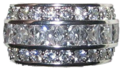 Infinito Largo Fedina Oro Bianco Argento Eternity Quadrato Cz 3 Fila Misura 9 - Immagine 1 di 4