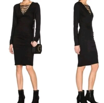 Vestido Bodycon Feminino Pam & Gela Revolve Pequeno Preto com Cadarço Ruched Novas Etiquetas  - Imagem 1 de 4