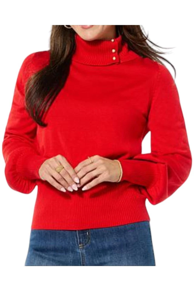 Christian Siriano Women's Button Collar Turtleneck Sweater Red - Image 1 of 1