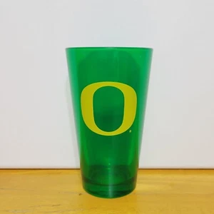 Vintage Oregon Ducks O Logo Green Glass Cup Gold Lettering See Thru Glass Cup  - Picture 1 of 4