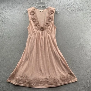 Vestido Sundance Rosa Pálido Flor Bordado Rosa Sin Mangas Algodón Talla Pequeña - Imagen 1 de 12
