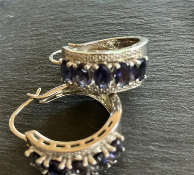 Pendientes de aro ovalados de plata de ley de iolita raros grandes QVC Foto 1 de 4