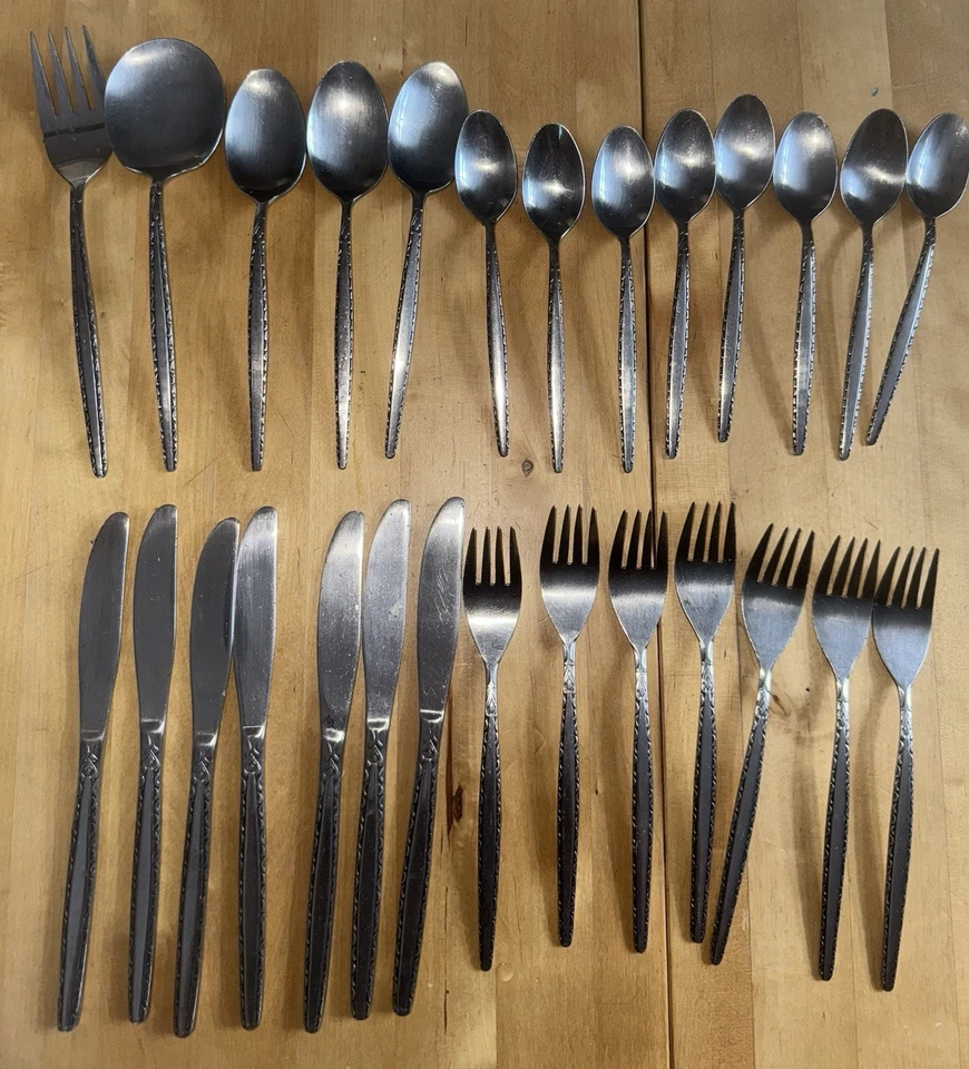 OXFORD HALL BRITTANY BLACK ACCENT FLATWARE STAINLESS CHOICE FORK KNIFE SPOON - Image 1 of 1