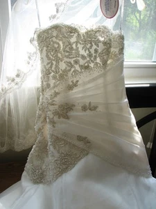 NWT Maggie Sottero Champange Wedding Dress Fitted Strapless Pink Beaded Gown - Picture 1 of 4