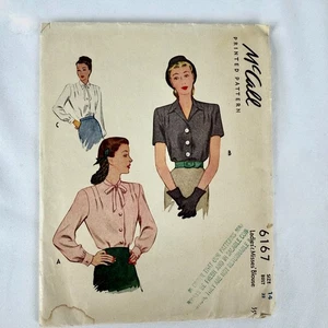 Uncut 1945 McCalls Pattern 6167 Ladies Blouse S Long and Short Sleeves Excellent - Picture 1 of 9