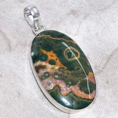 Colgante de jaspe de océano enchapado en plata 925 hecho a mano joyería tamaño 2,1" GW Foto 1 de 3