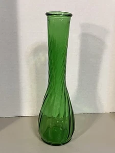 Vintage 1960's Hoosier Green Spiral Glass 9" Tall Bud Vase - Picture 1 of 4