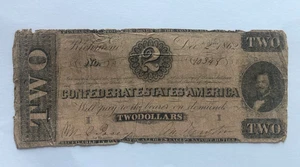 Dec 2, 1862 Confederate Treasury Note $2 Two Dollars T-54 Judah Benjamin - Picture 1 of 2